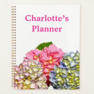 Agenda Hídrangas florais verdes, cor-de-rosa, cor-de-rosa