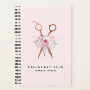 Agenda Hirestilista de tesouras de rosa de cobre elegante