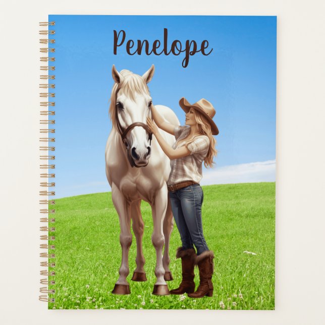 Agenda Horseback Rapariga de Cavalo Personalizado (Frente)