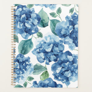 Agenda Hortênsia Blues Padrão de Flor de Aquarela em Fl