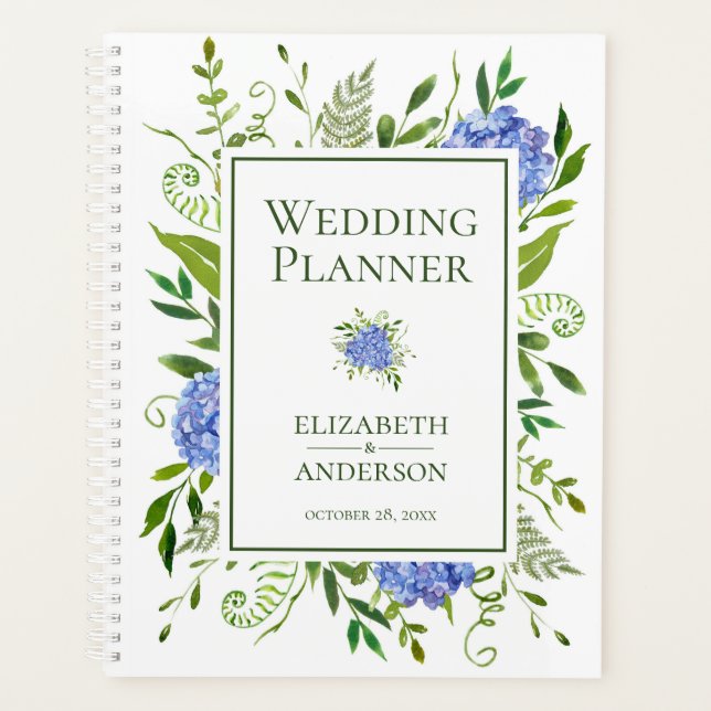 Agenda Hortênsias Azuis Casamento em Aquarela Floral (Frente)