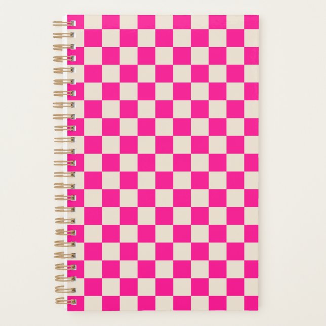 Agenda Hot pink and tan checkerboard pattern (Frente)