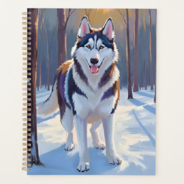 Agenda Husky | Pintura de Pet de Aquarela de Inverno de C
