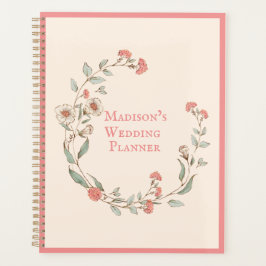 Agenda Hydrangea Wreath Pink Nome da Vintage Casamento
