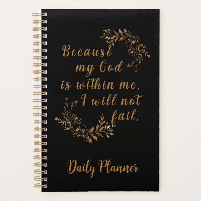 Agenda "I Will Not Fail" (Não falharei) 5,5" x 8,5" Black (Frente)