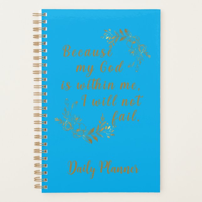 Agenda "I Will Not Fail" (Não falharei) 5,5" x 8,5" Blue  (Frente)