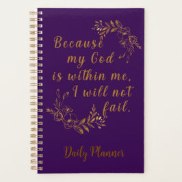 Agenda "I Will Not Fail" (Não Falharei) 5,5" x 8,5", Roxo