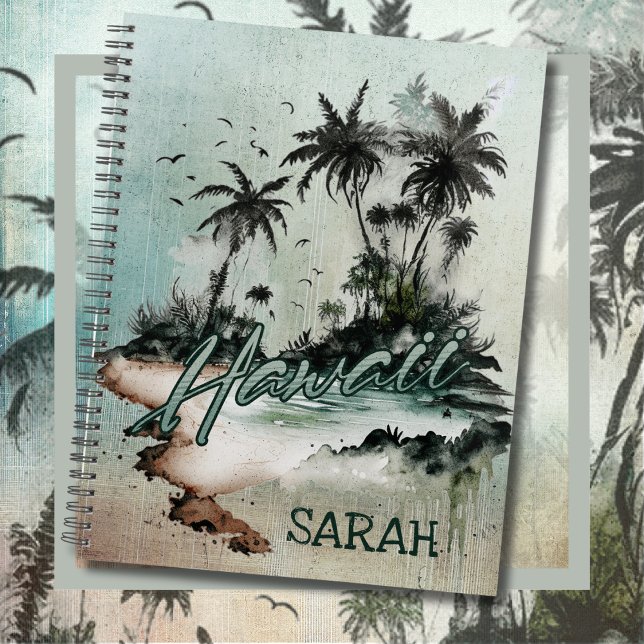 Agenda Ilha Tropical Palm do Havaí (Hawaii Tropical Palm Tree Island Notebook with Personalization)