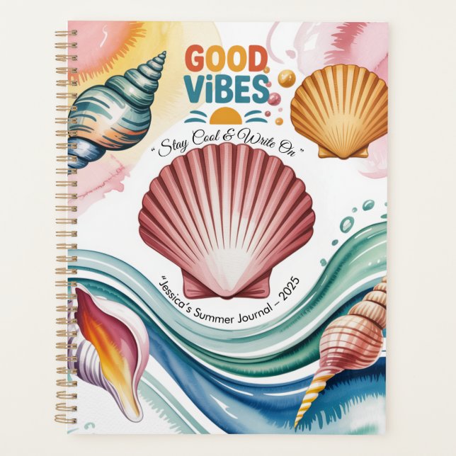 Agenda Ilustração da Praia Retro da Summer Vibes (Frente)