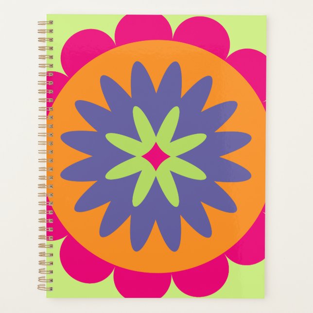 Agenda ilustração das formas florais laranja e rosa (Frente)