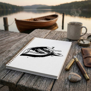 Agenda Ilustração de Barco a Remo Náutico Preto e Branco