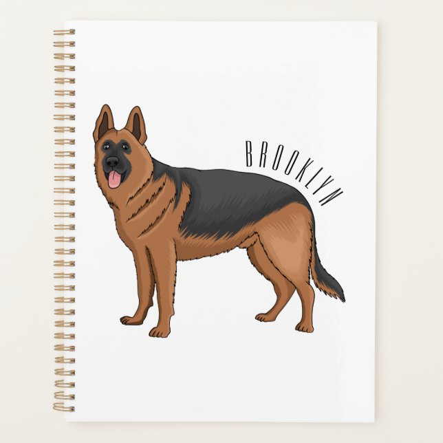 Agenda ilustração de desenho animado de cão german shephe (Frente)