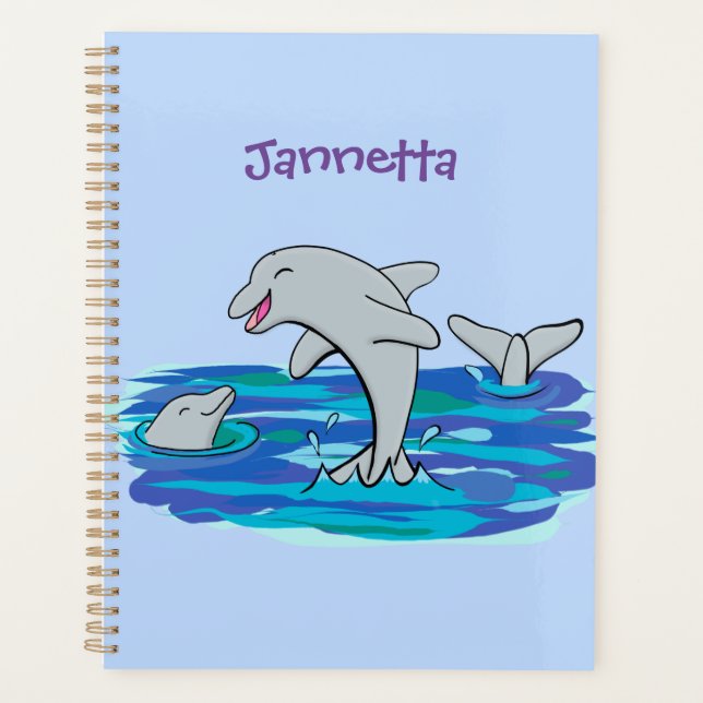 Agenda Ilustração de desenho animado de golfinhos alegres (Frente)