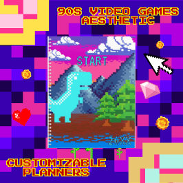 Agenda Ilustração de Dinossauro Pixelada Divertida para G