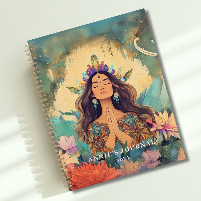 Agenda Ilustração de Mulher Espiritual Boho Mística (Boho Mystic Spiritual Woman Illustration Planner with your Name or Text)