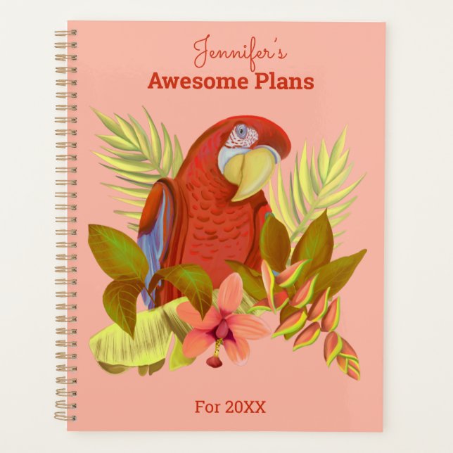 Agenda Ilustração de Papagaio Tropical Rosa Personalizado (Frente)