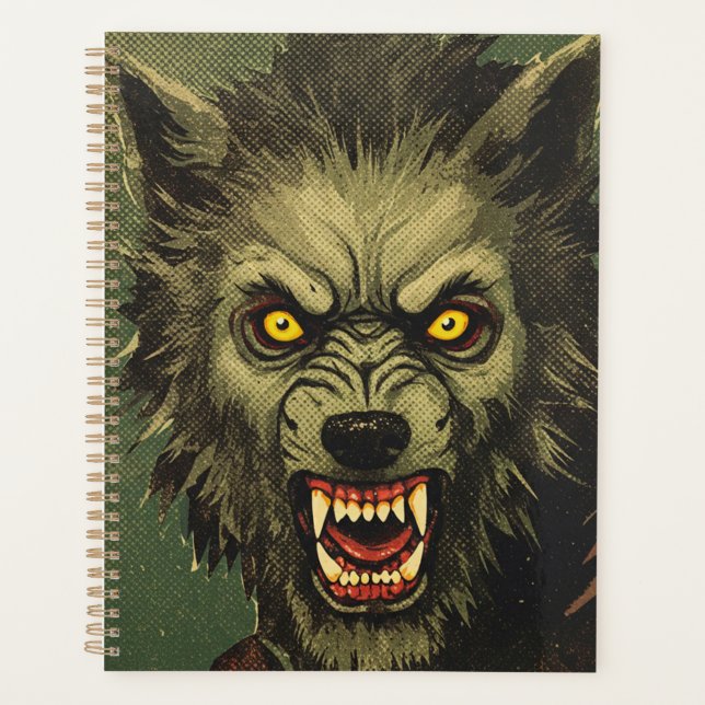 Agenda Ilustração de Terror de Lobisomem Feroz (Frente)