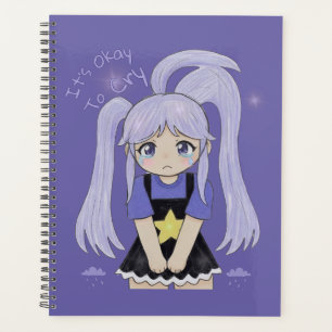 Agenda Ilustração Desenhada à Mão de Menina Triste Fofa –