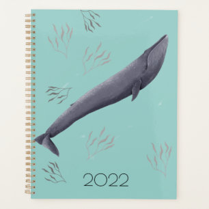 Agenda Ilustração Personalizada de Baleia Azul e Algas 