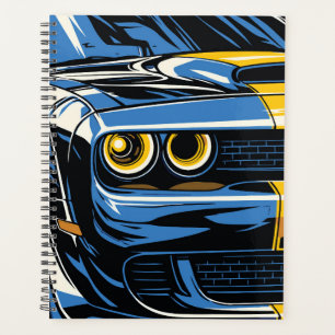 Agenda Ilustração Pop Art de Carro Musculoso Azul Retrô n