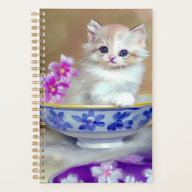 Agenda Ilustração Vintage White Kitten (Frente)