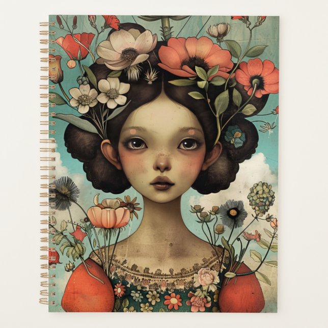 Agenda Ilustração Whimsical Lady and Flowers (Frente)