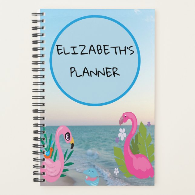 Agenda Ilustrações de Flamingos do Círculo Azul Oceano (Frente)
