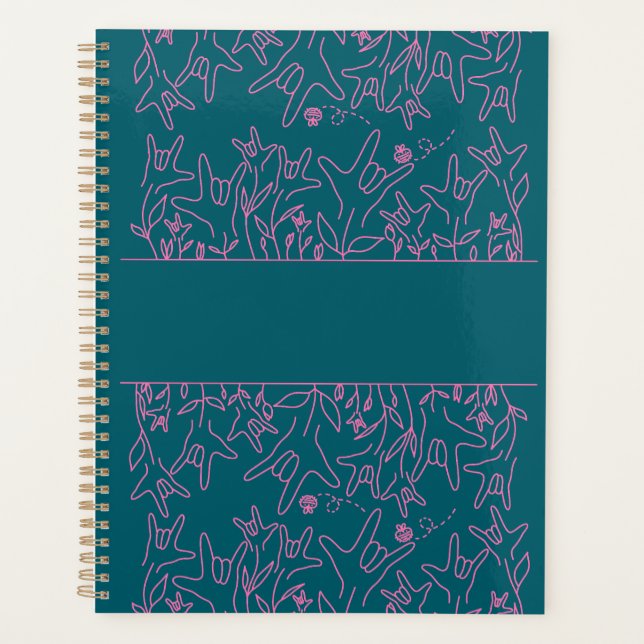 Agenda ILY Bloom - Design ASL de Nome Personalizado (Frente)