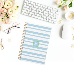 Agenda Imagem do Monograma Chic, Listras Brancas e Azuis