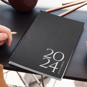 Agenda Imagem Preta de Couro Pessoal 202x Semanalmente