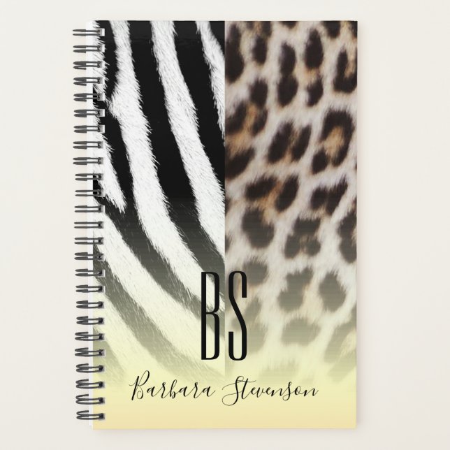 Agenda Impressão Animal Dourada Monogramada Moderna (Frente)
