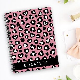 Agenda Impressão Animal, Leopardo Rosa, Corações, Seu Nom