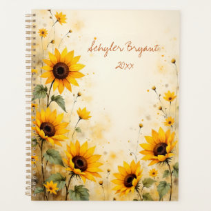 Agenda Impressão Botânica de Girassol Floral Encadernada 