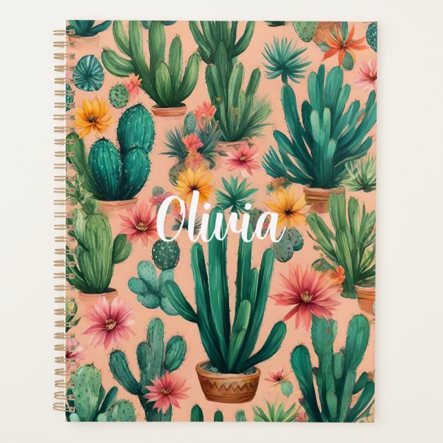 Agenda Impressão de Arte de Cacto Boho Personalizada (Frente)
