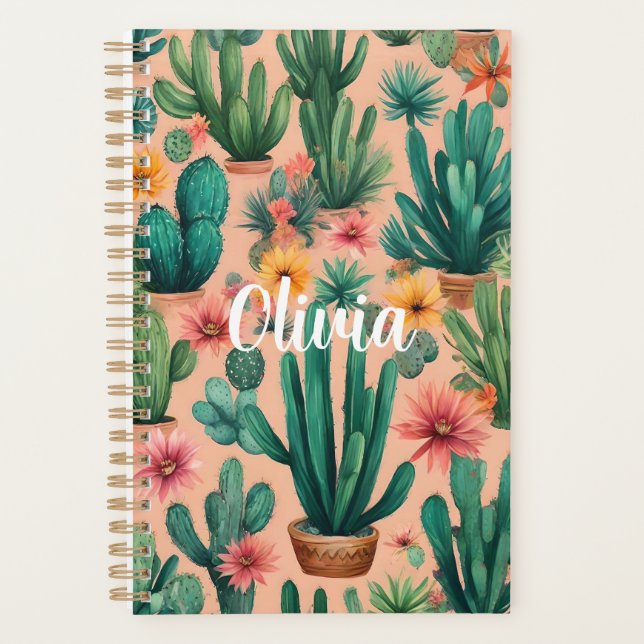 Agenda Impressão de Arte de Cacto Boho Personalizada (Frente)