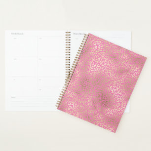 Agenda Impressão de Glam Leopardo Dourado Rosa-Rosa