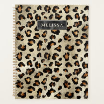Impressão de leopardo com folha falsa preta e nome