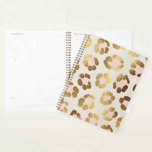 Agenda Impressão de leopardo dourado e rosa pastel Chic A