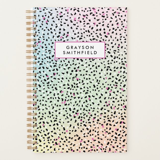 Agenda Impressão de leopardo em arco-íris pastel (Frente)