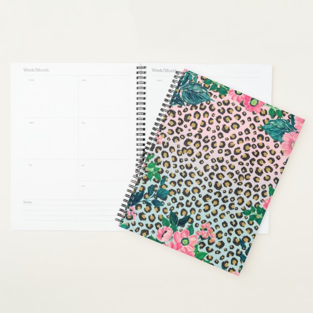 Agenda Impressão de Leopardo Floral de Ombre Rosa Girasso (Exibição)