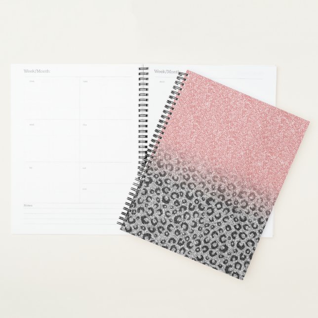 Agenda Impressão do Leopardo Glitter Silver Dourado Elega (Exibição)