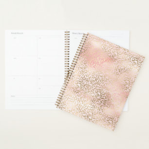 Agenda Impressão Dourada de Leopard com Glama Rosa Brilh