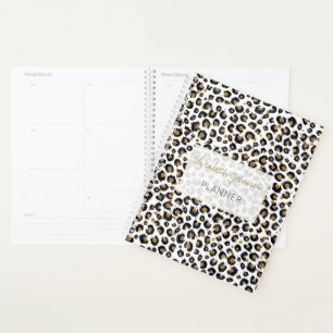 Agenda Impressão Elegante, Dourada, de Leopardo Preto-Ne