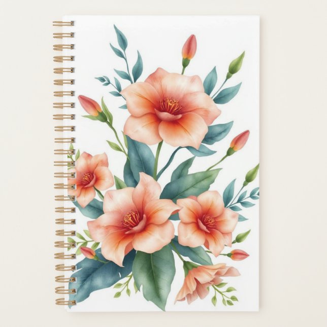 Agenda Impressão Floral de Aquarela Personalizada (Frente)