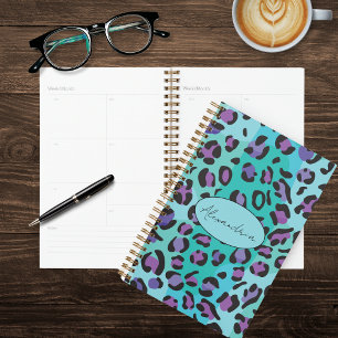 Agenda Impressão Leopardo Azul e Púrpura Retroativa