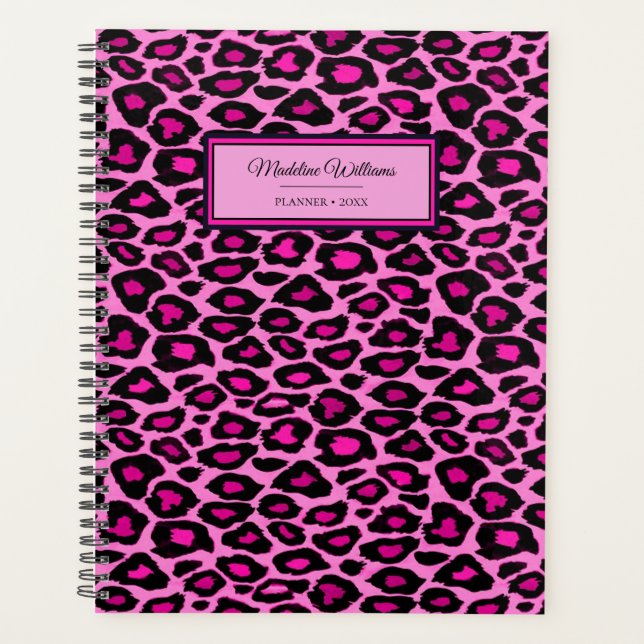Agenda Impressão Leopardo Rosa e Preto | Personalizado (Frente)