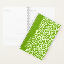 Agenda Impressão Personalizada de Leopardo Verde Whimsica