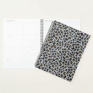 Agenda Impressão Preta-Leopardo-Preto com Lâmpada Doura