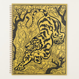 Agenda Impressão Vintage Art Nouveau Amarelo Tigre de Pau