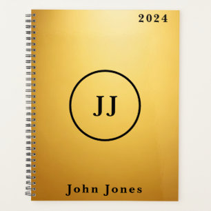 Agenda Iniciais de Monograma Personalizado Preto Dourado 